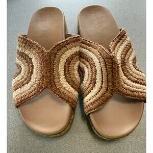 Marc Fisher Sandals 9M women's shoes cork bottom straw tops platform neutral